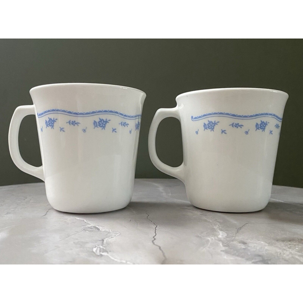 Vintage CORELLE CORNING WARE Morning Blue Tea Cups Coffee Mugs Set Of 2